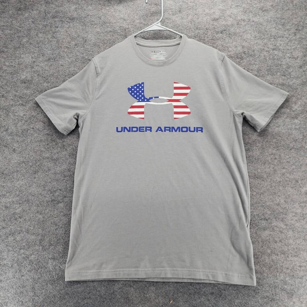 Under Armour Shirt Mens Medium Loose Heat Gear Short Sleeve Gray